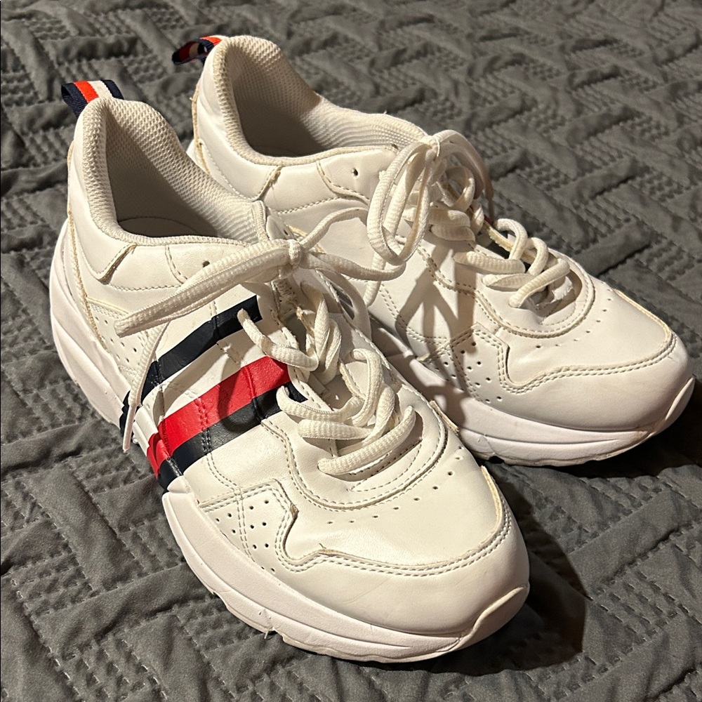 Tommy Hilfiger White Sneakers with Red and Blue Stripes